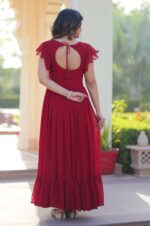 Maroon-Embroidered-Frill-Gown