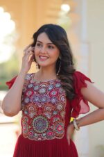 Maroon-Embroidered-Frill-Gown-2