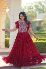 Maroon-Embroidered-Frill-Gown-4