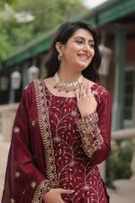 Maroon-Georgette-Sharara-Suit-with-Heavy-Embroidery-&amp;-Mirror-Work