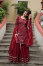 Maroon-Georgette-Sharara-Suit-with-Heavy-Sequin-Work-and-Bell-Sleeves-2