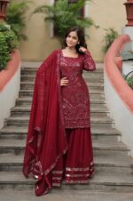 Maroon-Georgette-Sharara-Suit-with-Heavy-Sequin-Work-and-Bell-Sleeves--3