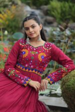 Maroon-Reyon-Gown-with-Kutchi-Gamthi-Embroidery