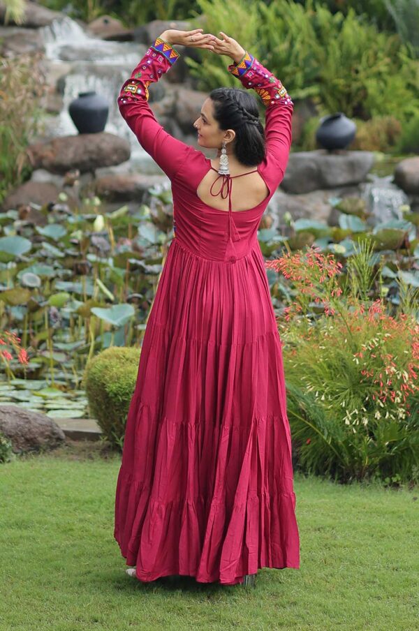 Maroon Reyon Gown with Kutchi Gamthi Embroidery