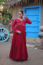 Maroon-Viscose-Blend-Gown