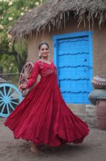 Maroon-Viscose-Blend-Gown-2