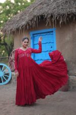 Maroon-Viscose-Blend-Gown-3