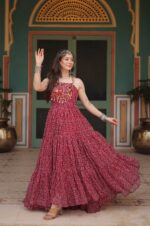 Marron-Printed-Georgette-Gown-with-Embroidered-&amp;-Mirror-Work-2