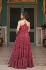 Marron-Printed-Georgette-Gown-with-Embroidered-&amp;-Mirror-Work-4