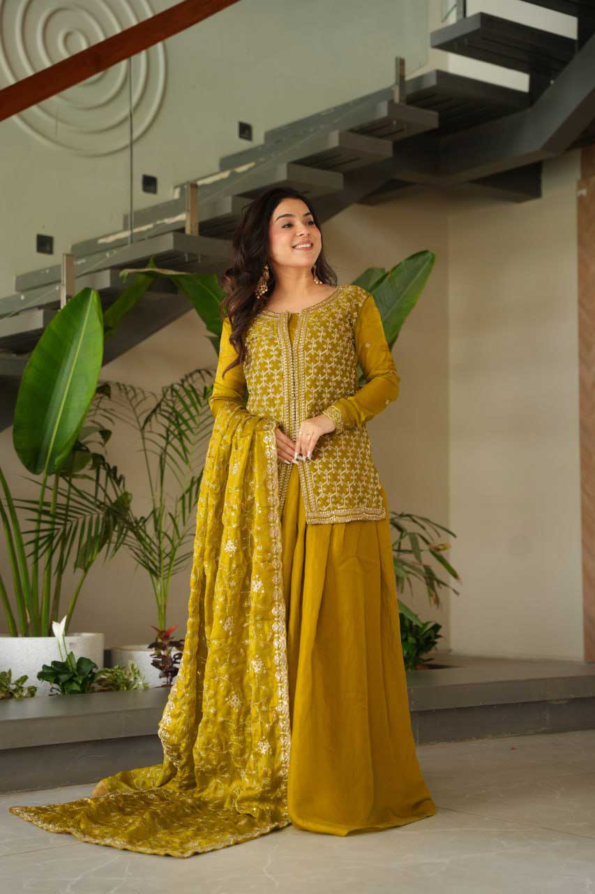 Mehendi Green Embroidered Sharara Suit – Beads & Zari Work