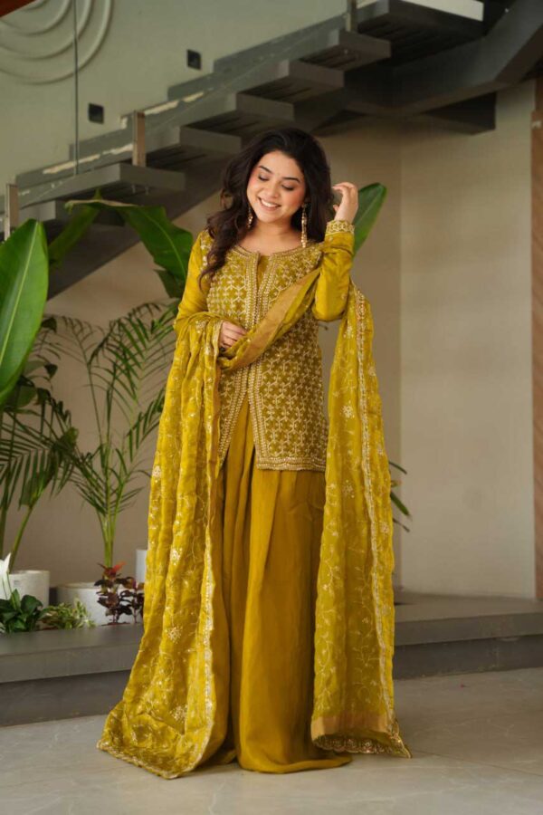 Mehendi Green Embroidered Sharara Suit – Beads & Zari Work