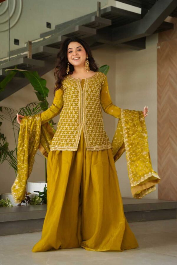 Mehendi Green Embroidered Sharara Suit – Beads & Zari Work