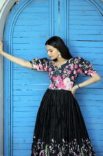 Midnight-Bloom-–-Black-Floral-Pleated-Gown