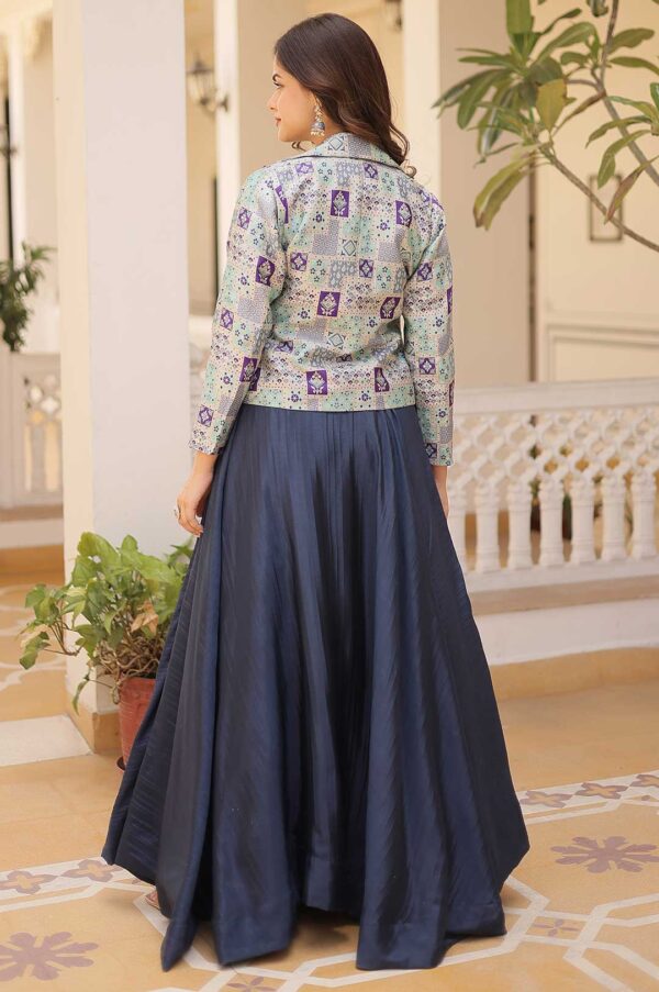 Midnight Elegance Rama Chinnon Lehenga Set with Jacquard Koti