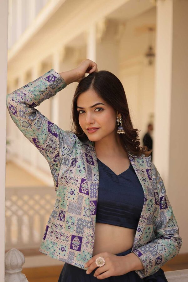 Midnight Elegance Rama Chinnon Lehenga Set with Jacquard Koti