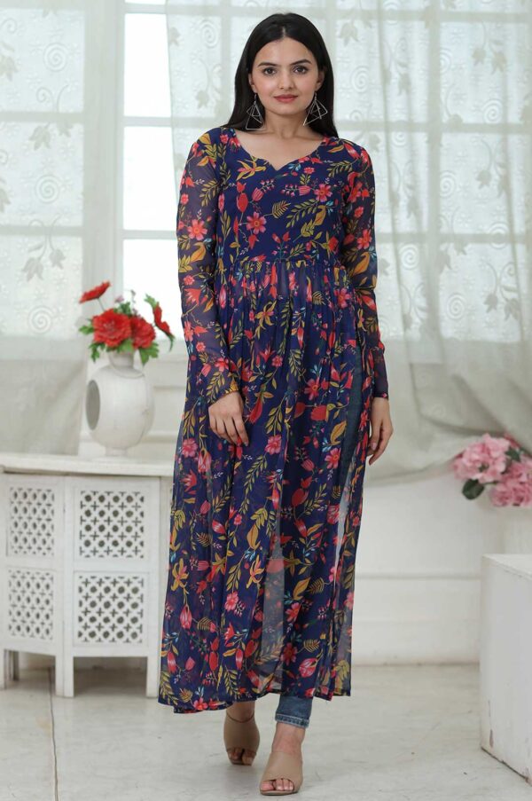 Midnight Garden Grace – Fox Georgette Digital Floral Kurti