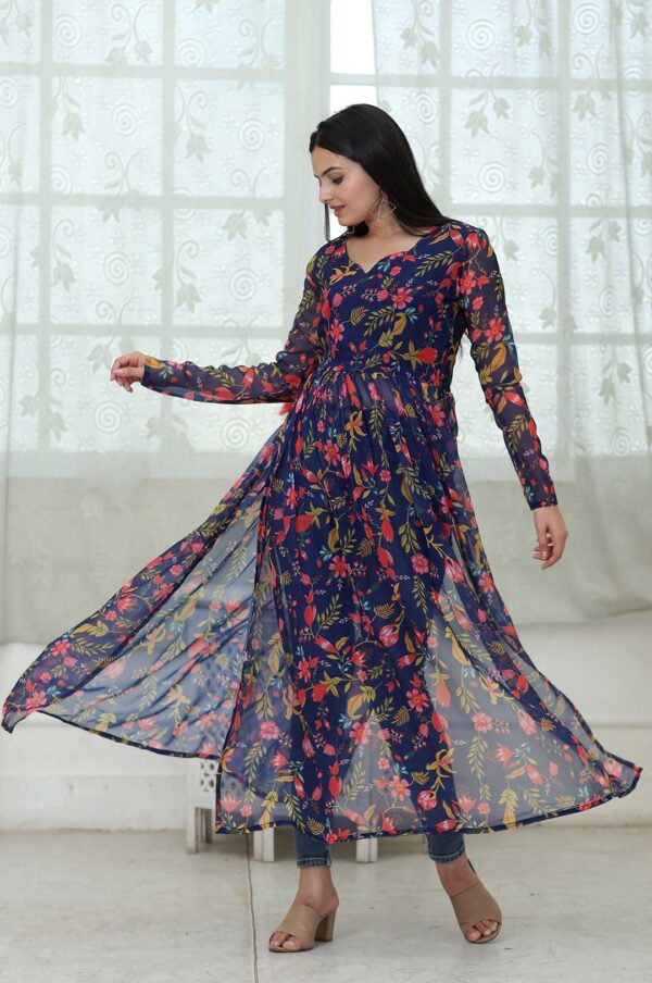 Midnight Garden Grace – Fox Georgette Digital Floral Kurti