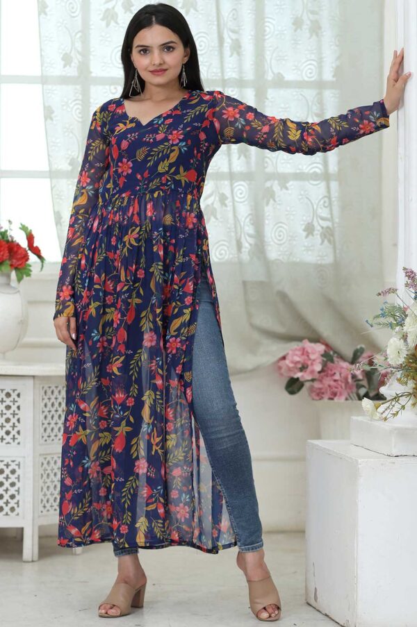 Midnight Garden Grace – Fox Georgette Digital Floral Kurti
