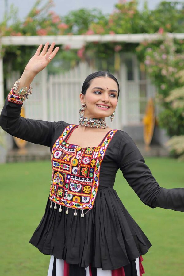 Multicolour 8-Meter Flair Lehenga with Kutchi Work Peplum Top
