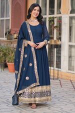 Navy-Blue-Embroidered-Anarkali-Gown-with-Heavy-Mirror-&amp;-Gold-Work-Border-4