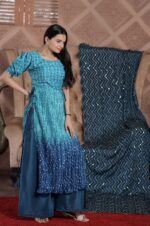Ocean-Royale-–-Rama-Blue-Maslin-Kurti-Set-with-Embroidered-Chinnon-Dupatta