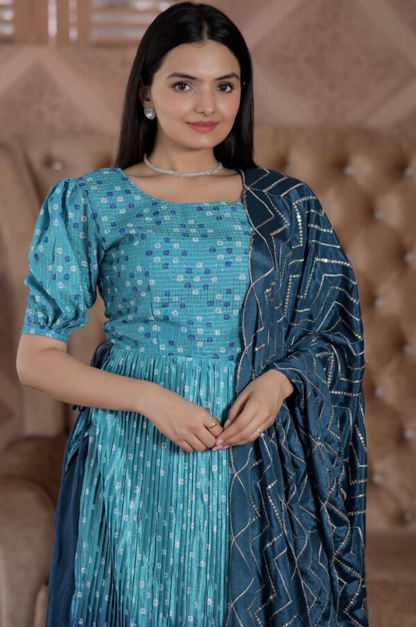 Ocean Royale – Rama Blue Maslin Kurti Set with Embroidered Chinnon Dupatta