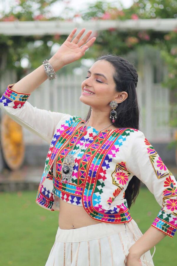 Off-White Gamthi Embroidered Koti-Style Lehenga Choli