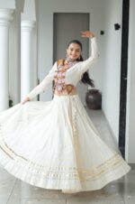 Off-White-Gold--Kora-Cotton-Lehenga-Choli-with-Gota-Patti-&amp;-Kutchi-Embroidery-