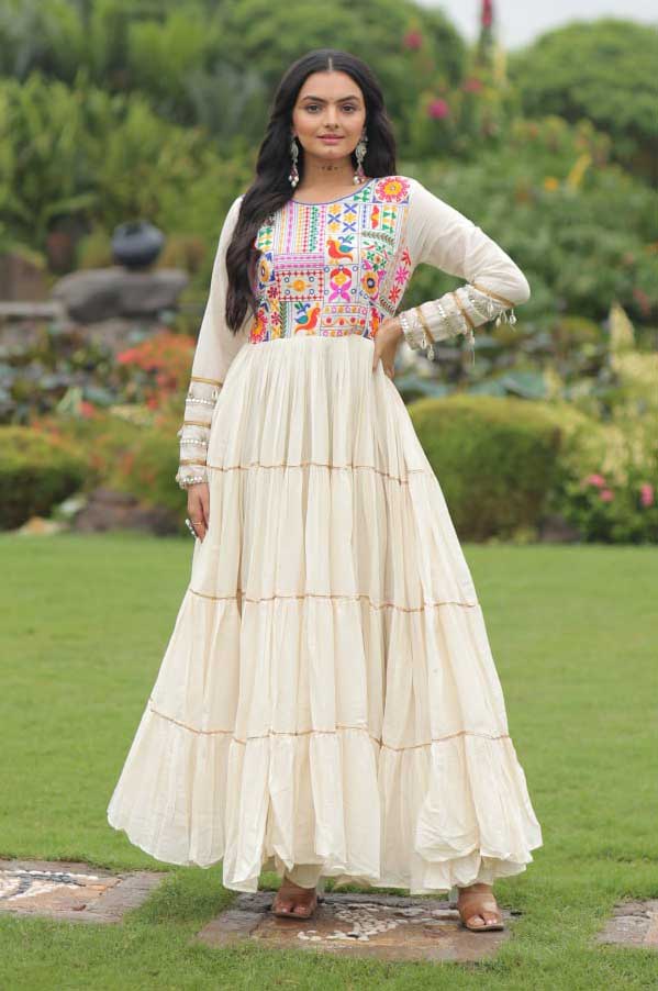 Off-White Gota Patti Embroidered Gown | Kora Cotton