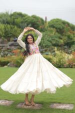 Off-White-Kora-Cotton-Gown-with-12-Meter-Flair-&amp;-Multi-Thread-Gota-Patti-Embroidery--3