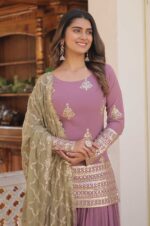 Onion-Pink-Georgette-Sharara-Suit-with-Embroidered-Yoke-and-Dupatta-2