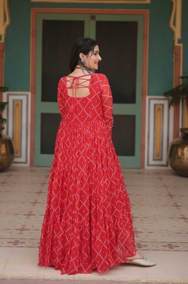 Orange Bandhani Print Georgette Gown with Embellished Yoke