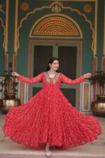 Orange-Bandhani-Print-Georgette-Gown-with-Embellished-Yoke-4