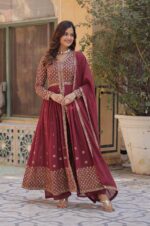 Peach-Wine-Embroidered-Faux-Georgette-Suit-Set-with-Dupatta-4