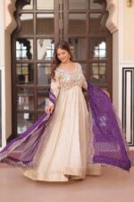 Pearl-Embroidered-Jacquard-Gown-with-Purple-Bandhani-Dupatta-2