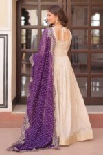 Pearl-Embroidered-Jacquard-Gown-with-Purple-Bandhani-Dupatta-4