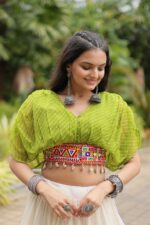 Perot-Designer-Kora-Cottan-Lehenga-With-Leheriya-&amp;-Kutchi-Patchwork-Blouse