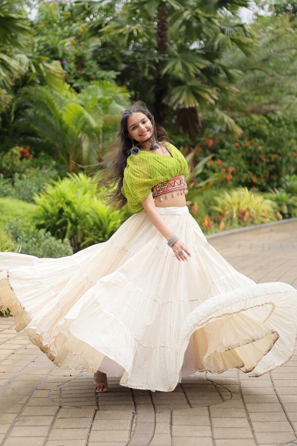Perot Designer Kora Cottan Lehenga With Leheriya & Kutchi Patchwork Blouse