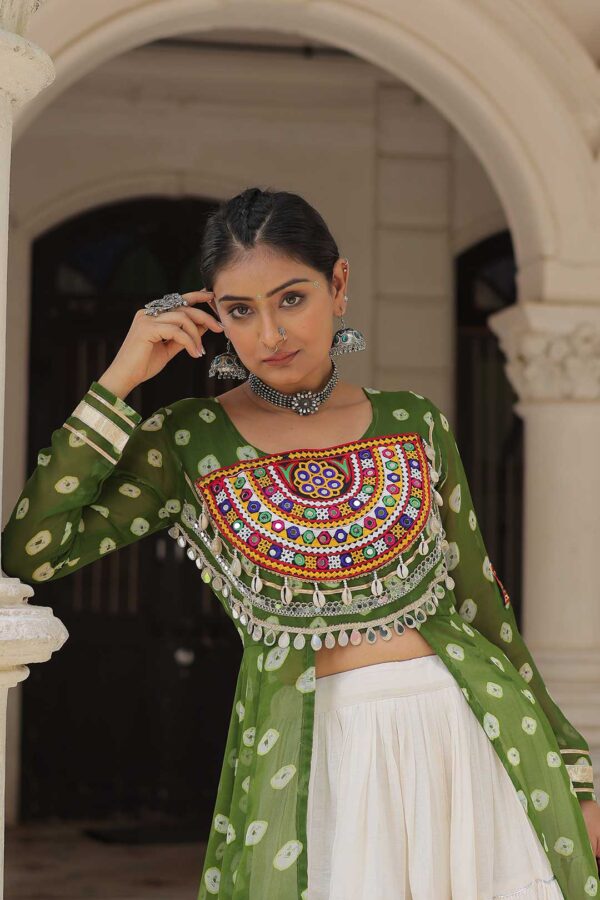 Perot Kora Cotton Lehenga with Bandhani Kutchi Work Kurti Set