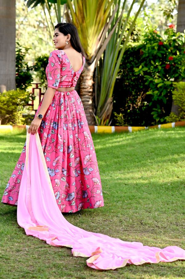 Pink Chinnon Printed Lehenga with Sequins Dupatta
