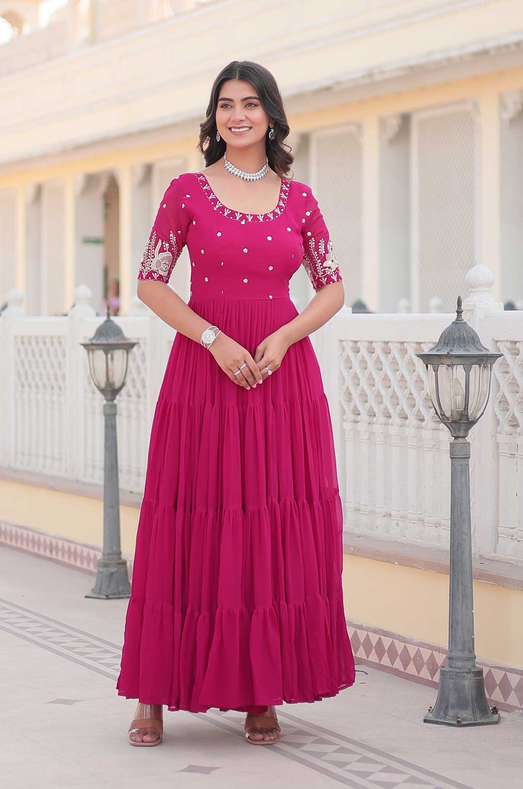Royal Charm – Pink Faux Blooming Gown with Grand Flair