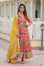 Pink-Floral-Print-Gown-with-Embroidered-Yoke-and-Dupatta-3