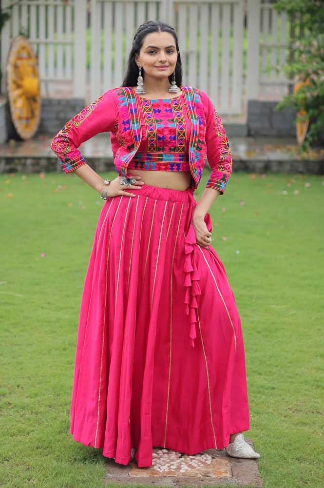 Pink Gamthi Embroidered Koti-Style Lehenga Choli