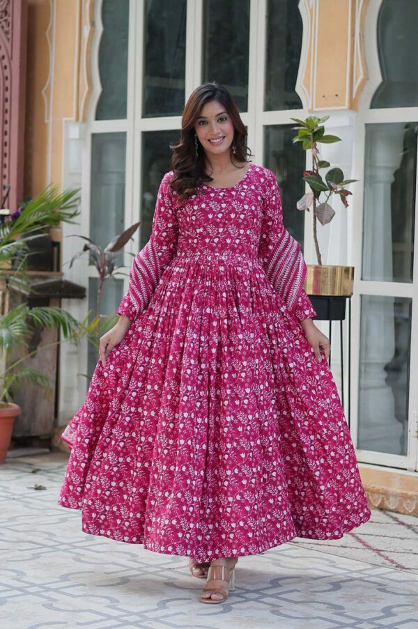 Pink Pure Cotton Anarkali Set with Printed Dupatta – Bloom with Every Step