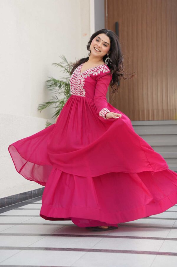 Pink Star Georgette Embroidered Gown – Glam in Every Layer