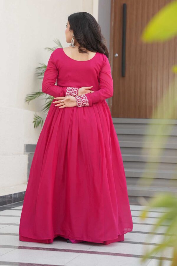 Pink Star Georgette Embroidered Gown – Glam in Every Layer