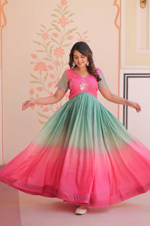 Pink Stunning Gold Crush Gown with Beads Embroidered Work