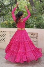 Pink-Traditional-Bandhej-Lehenga-Choli-Set-with-Gotta-Patti-&amp;-Gamthi-Embroidery