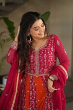 Pink-Zari-Embroidered-Faux-Blooming-Gown-with-Dupatta