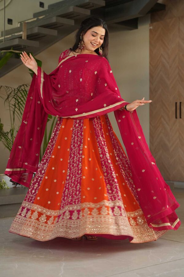 Pink Zari Embroidered Faux Blooming Gown with Dupatta